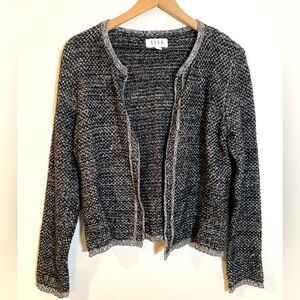 Elle Women's Black White Gray Knit Open Front Sweater Cardigan Size Medium
